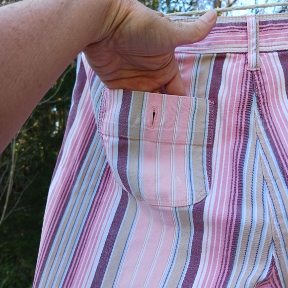 ANN TAYLOR LOFT PETITE STRETCH PINK BROWN WHITE STRIPED PANTS, SIZE 8P LADIES - Picture 10 of 10